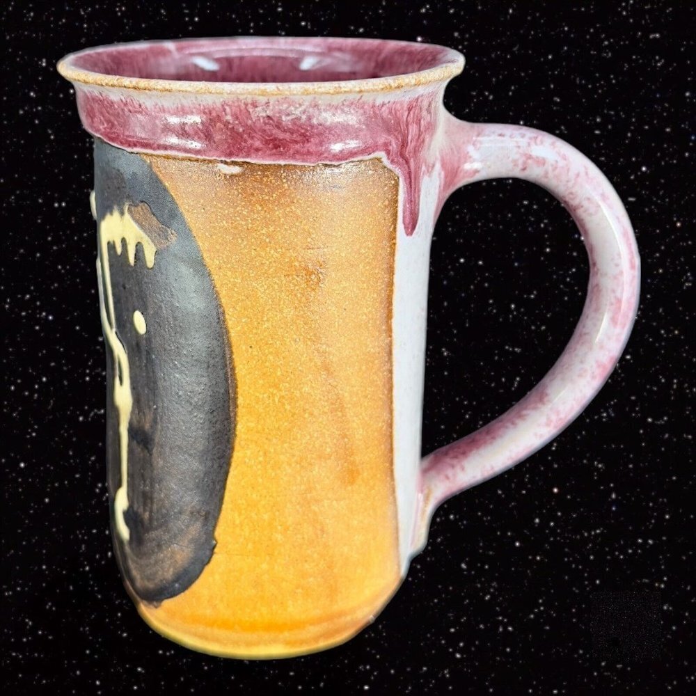 Studio Art Pottery Coffee Cup Mug Drip Glaze Multicolor Pottery Marked On Bottom